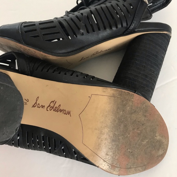 SAM EDELMAN | Lace-up Black Leather Heels (7.5) - Picture 4 of 7